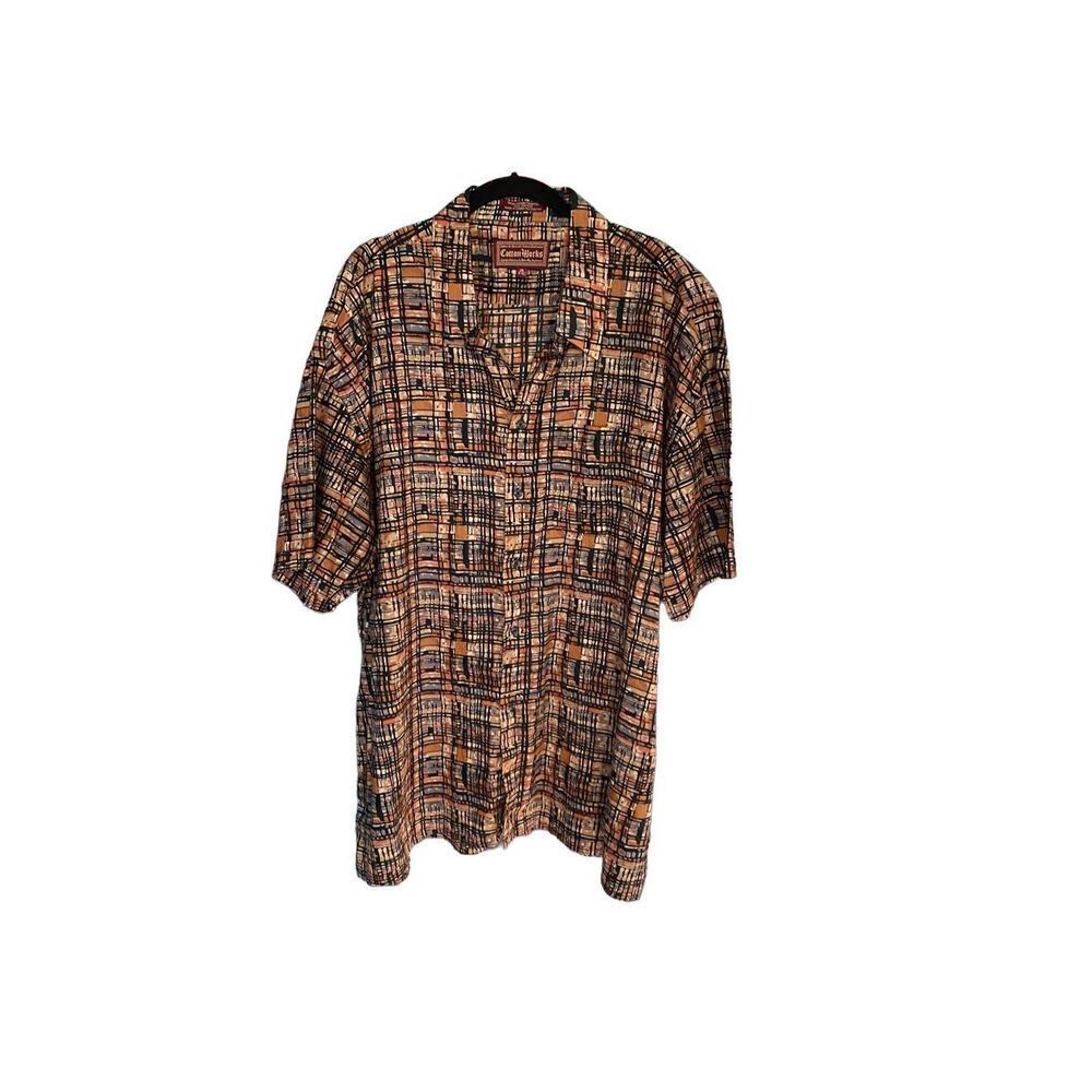 Cotton works men’s plus size geometric Hawaiian short sleeve shirt 2X